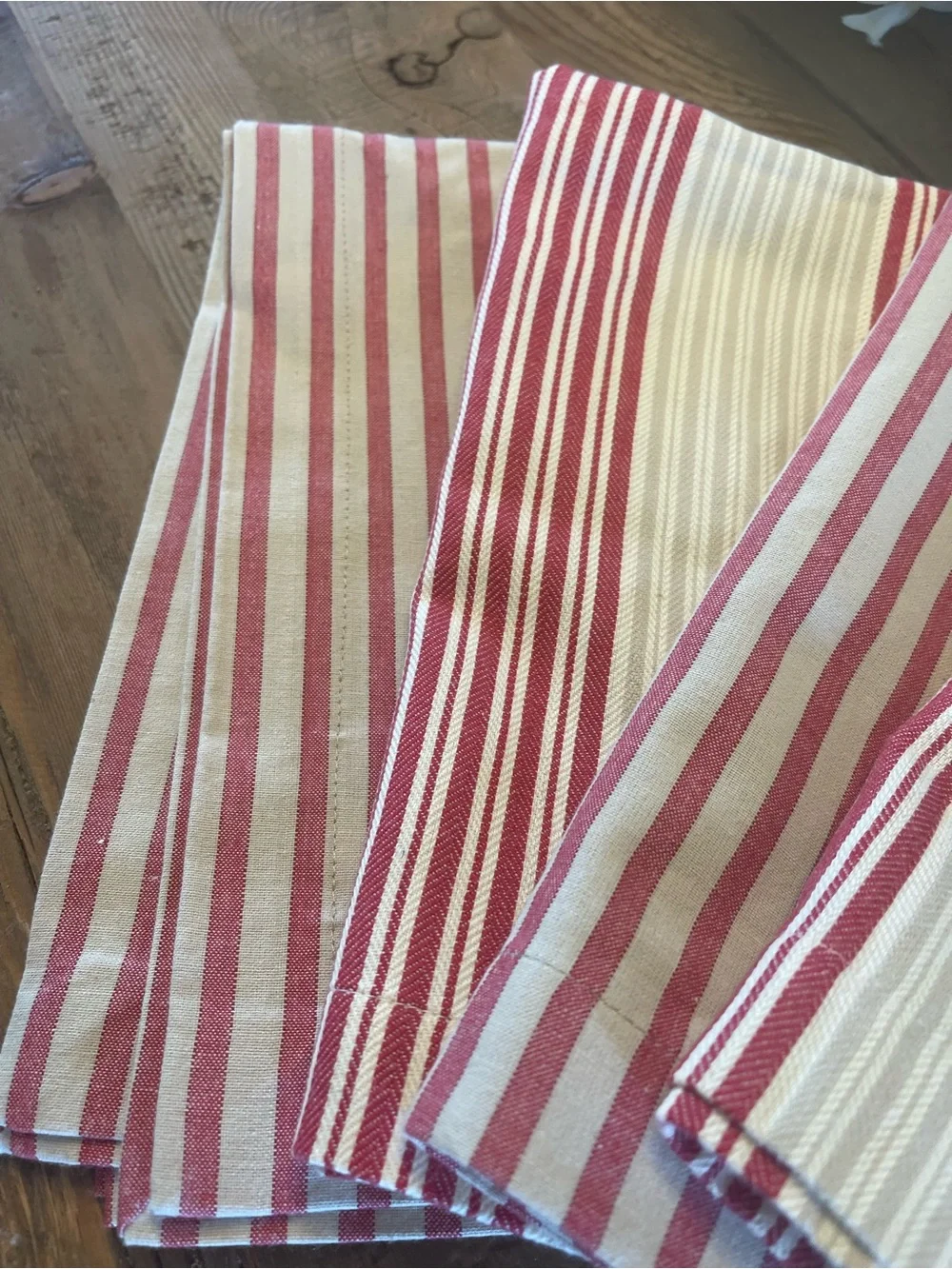 Pottery Barn Red Stripe Cotton Linen Napkins Set of 4 Coastal Boho Farmhouse